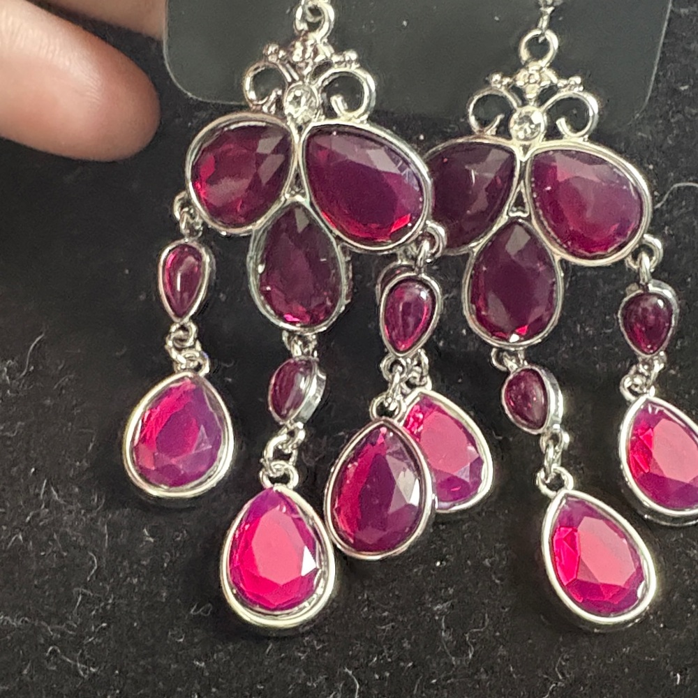 Paparazzi Fuchsia and Silver Teardrop Earrings - Picture 4 of 5